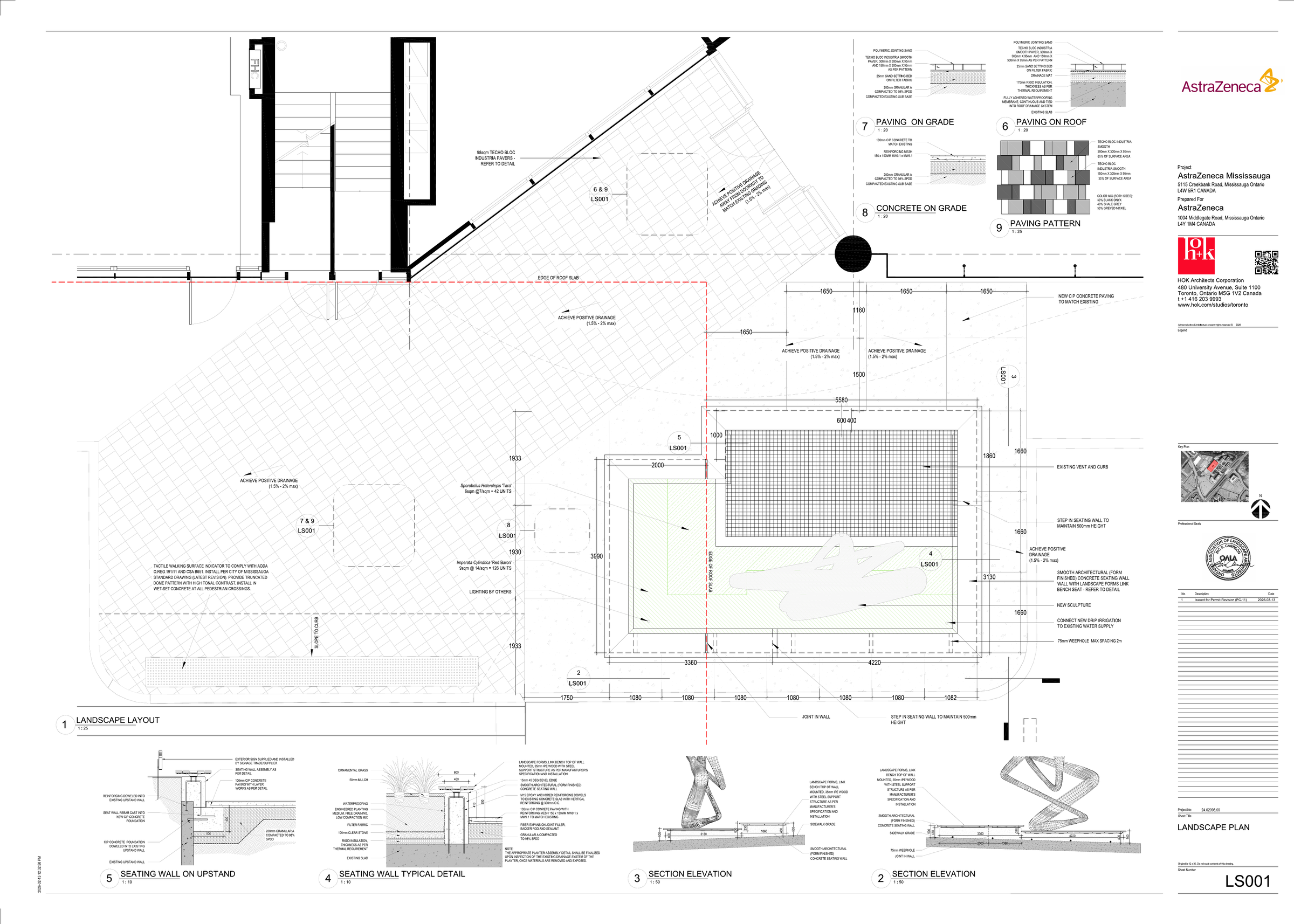 Landscape Plan PC-11 for the AstraZeneca Mississauga interlock area